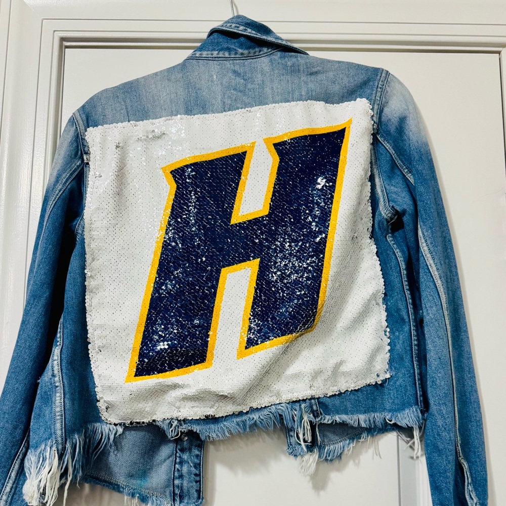 Hidden Distressed Jean Jacket with Sequined Patchwork on the Back - Picture 5 of 5